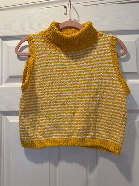 Callahan Mustard & White Striped Sleeveless Turtleneck Sweater